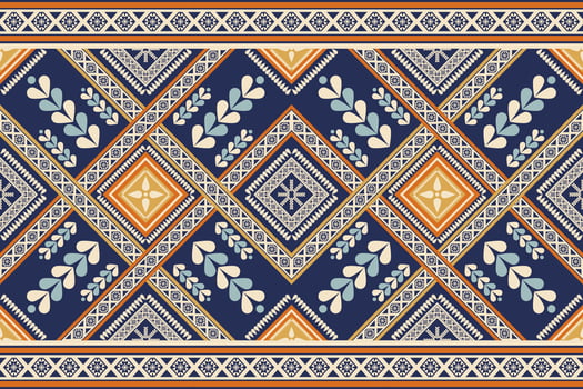 Colorful ethnic border geometric pattern. Ethnic embroidery geometric square overlapping seamless pattern. Colorful ethnic pattern use for textile border, runner decorative, carpet, rug, etc. vector