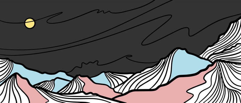 set of creative minimalist modern line art print. Abstract mountain contemporary aesthetic backgrounds landscapes. with mountain, forest, sea, skyline, wave. vector illustrations
