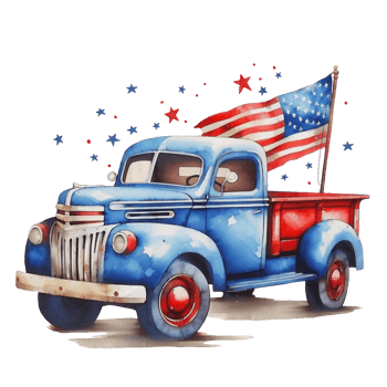 Vintage 4th of July Truck Sublimation Patriotic Clipart png