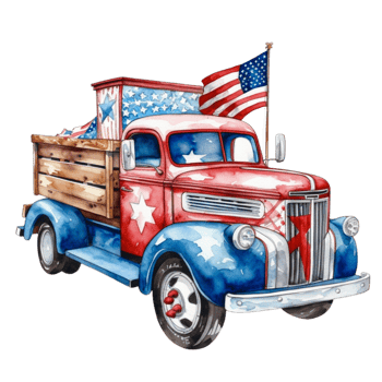Vintage 4th of July Truck Sublimation Patriotic Clipart png