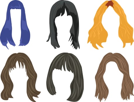 Hair of different colors. Vector illustration in flat cartoon style.