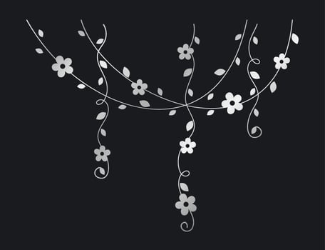 Silver vines with flowers vector illustration. Simple minimal golden floral botanical curtain design elements for spring.