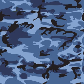 Camouflage pattern background seamless vector illustration. Classic clothing style masking camo repeat print. Blue colors marines texture