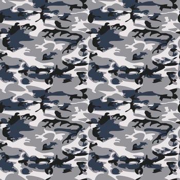 Camouflage pattern background seamless vector illustration. Classic clothing style masking camo repeat print. Gray black white colors forest winter texture