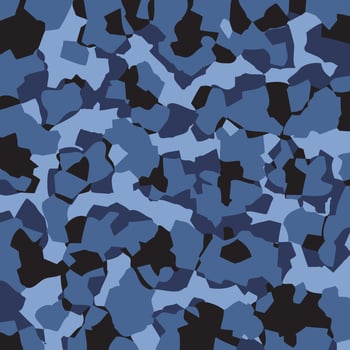Camouflage pattern background seamless vector illustration. Classic clothing style masking camo repeat print. Blue colors marines texture