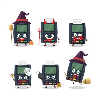 Halloween expression emoticons with cartoon character of terminal bank card vector