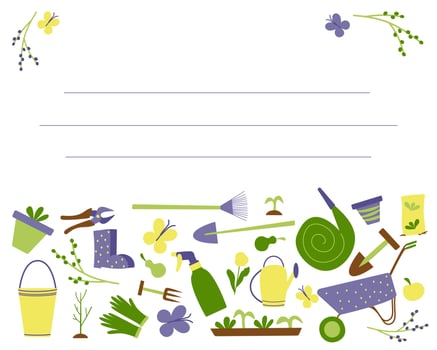 Card for notes with gardening design elements. Hand drawn vector illustration. Concept of gardening.