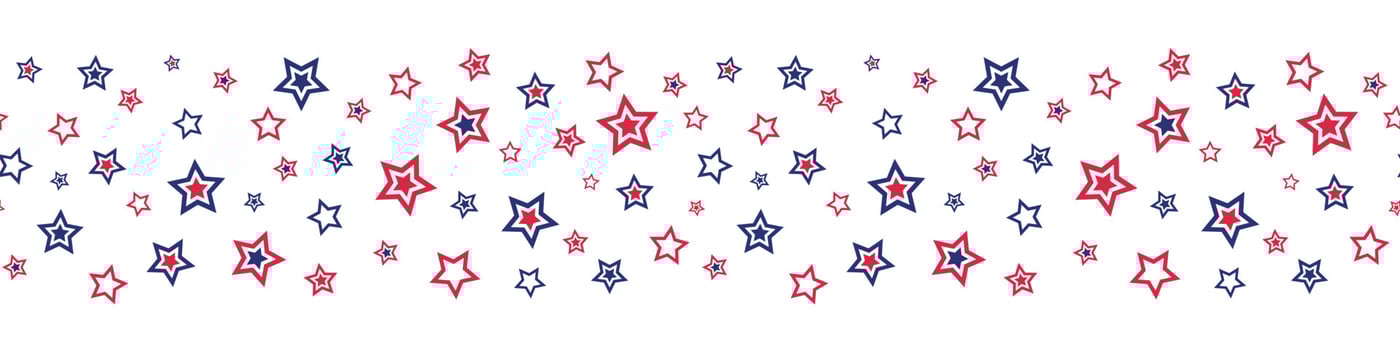Patriotic seamless border with red and blue stars for 4th of July holiday. Vector illustration. Isolated on white background.