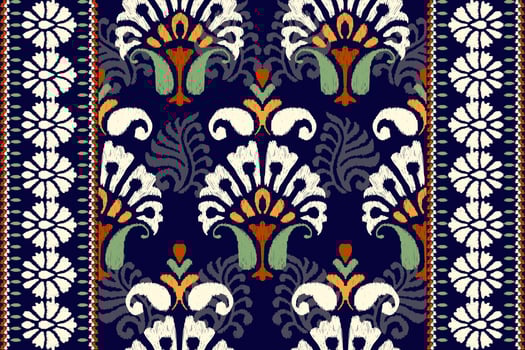 Ikat floral paisley embroidery on dark purple background.Ikat ethnic oriental pattern traditional.Aztec style abstract vector illustration.design for texture,fabric,clothing,wrapping,decoration,carpet