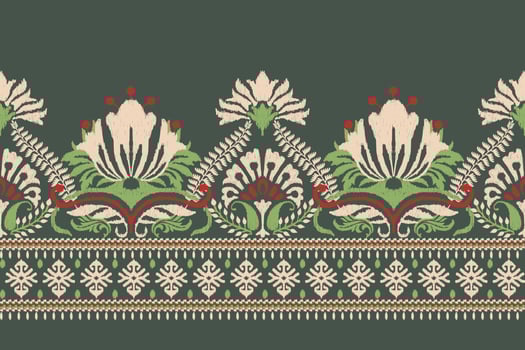 Ikat floral paisley embroidery on dark purple background.Ikat ethnic oriental pattern traditional.Aztec style abstract vector illustration.design for texture,fabric,clothing,wrapping,decoration,carpet