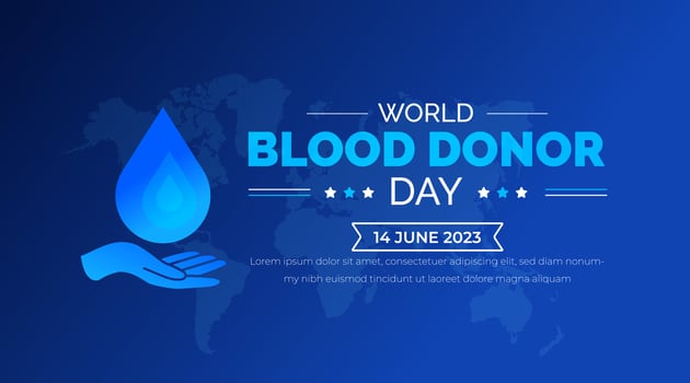 World Blood Donor Day technology background or banner design template with blue color. typography and unique shapes vector illustration. blood drop vector design.