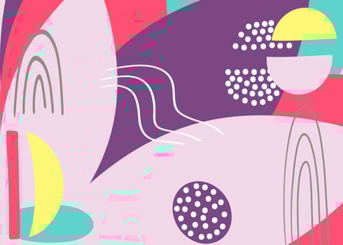 Fun hand drawn colorful shapes, doodle objects and lines, dots collage, modern trendy abstract pattern background for design. Pink yellow blue purple pastel colors vector