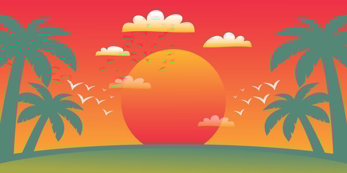 colorful summer background with sunset shades and palm tree icons. vector illustration for promotional banners, greeting cards, posters, social media and web.