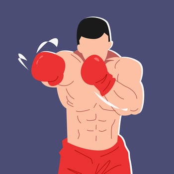 boxing athlete doing jab, punch. cloth, and red boxing gloves. flat vector illustration.