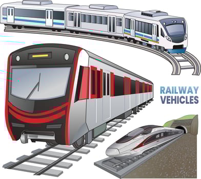 illustration of railway vehicles types vector
