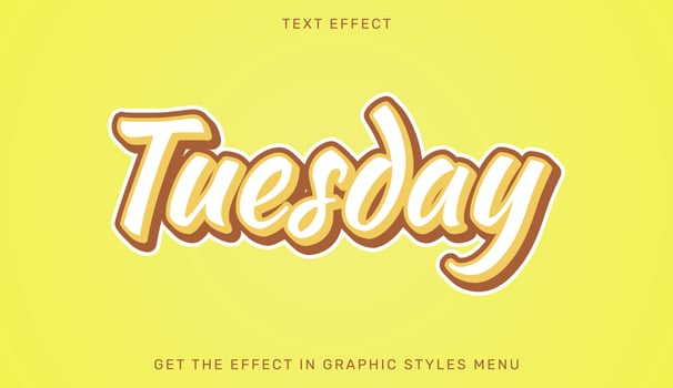 Tuesday editable text effect in 3d style vector