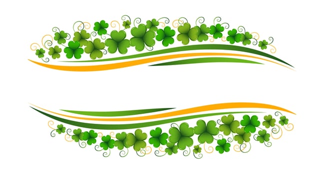 St. Patrick's Day background, elegant frame with shamrock, clover leaves on white background. Postcard, banner, poster, vector