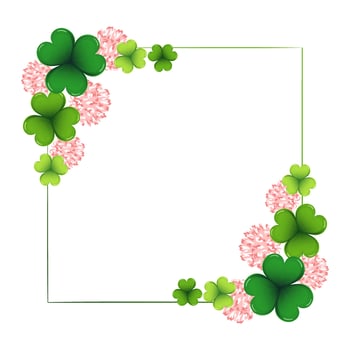 Elegant square frame with shamrock leaves and flowers. Postcard, banner vector