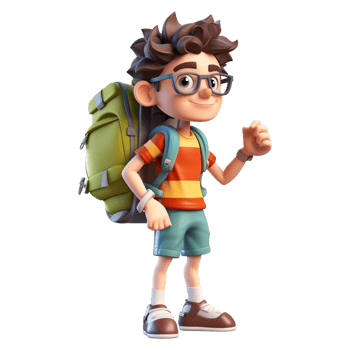3d cute cartoon backpacker in summer holiday vacation on transparent background. png