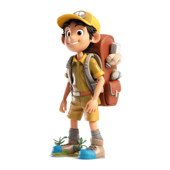 3d cute cartoon backpacker in summer holiday vacation on transparent background. png