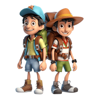 3d cute cartoon couple tourist backpacker in summer holiday vacation on transparent background. png
