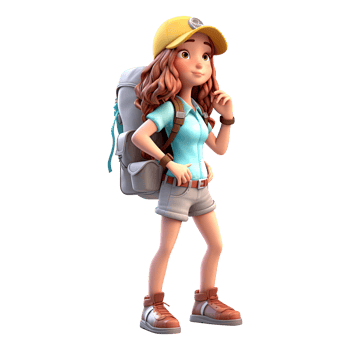 3d cute cartoon backpacker in summer holiday vacation on transparent background. png