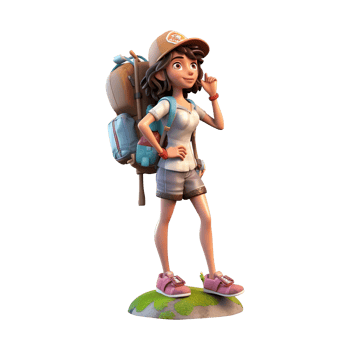 3d cute cartoon backpacker in summer holiday vacation on transparent background. png