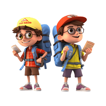 3d cute cartoon couple tourist backpacker in summer holiday vacation on transparent background. png