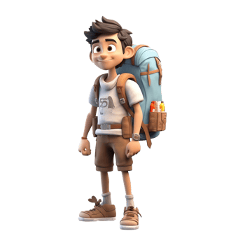 3d cute cartoon backpacker in summer holiday vacation on transparent background. png