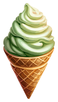 Soft pistachio Ice cream on a wafer cone isolated. Clip art illustration style. png