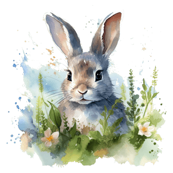Watercolor little rabbit isolated on transparent background. png
