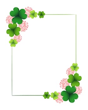 Elegant square frame with shamrock leaves and flowers. Postcard, banner, vector