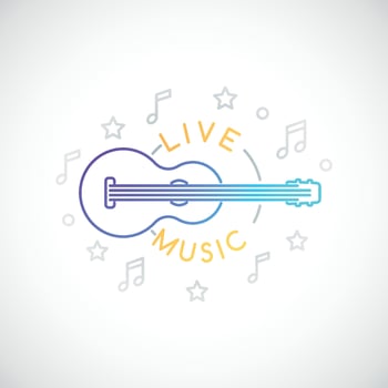 Live music emblem. Classical guitar icon in a line style. vector