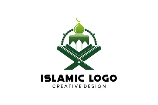 Mosque logo design with quran table for islamic symbol vector