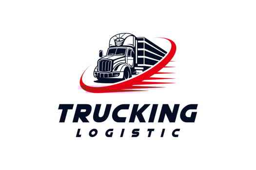Trucking company logo template design, fast delivery semi trailer truck vector illustration