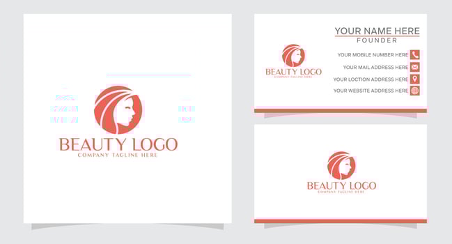 women face with flower logo design and business card. natural women logo for beauty salon, spa, cosmetic, and skin care logo vector
