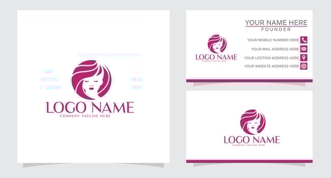 women face with flower logo design and business card. natural women logo for beauty salon, spa, cosmetic, and skin care logo vector