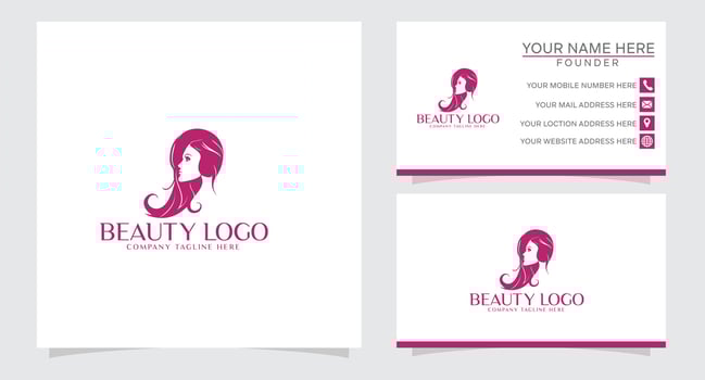 women face with flower logo design and business card. natural women logo for beauty salon, spa, cosmetic, and skin care logo vector