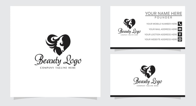 women face with flower logo design and business card. natural women logo for beauty salon, spa, cosmetic, and skin care logo vector