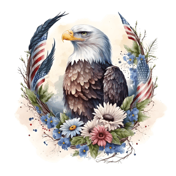 Watercolor illustration of an eagle with a american flag. png