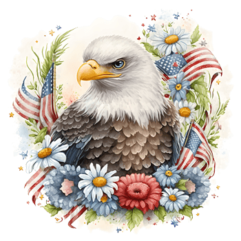 Watercolor illustration of an eagle with a american flag. png