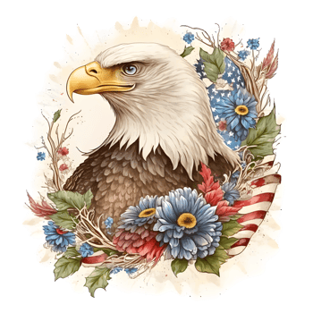 Watercolor illustration of an eagle with a american flag. png