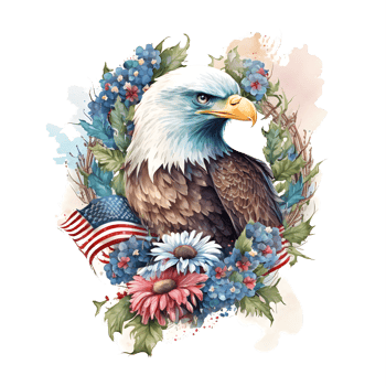 Watercolor illustration of an eagle with a american flag. png