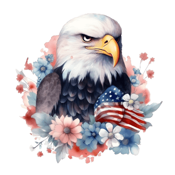 Watercolor illustration of an eagle with a american flag. png