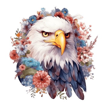 A watercolor illustration of an eagle with flowers. png