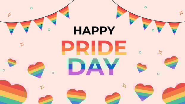 Happy pride day lgbt horizontal banner template. Colored flat vector illustration. Background for celebration, event.
