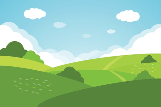 Valley landscape. Cartoon meadow landscape with grass. vector