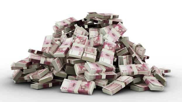 Big pile of 100 Tongan Paanga notes a lot of money over transparent background. 3d rendering of bundles of cash png