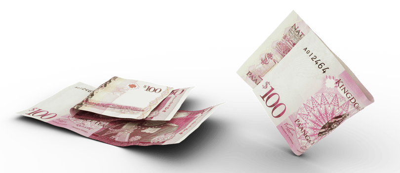 Set of 100 Tongan Paanga note isolated on transparent background. 3d rendering png