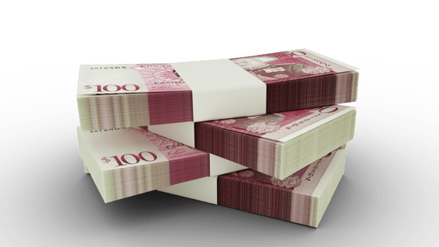 3D rendering of Stacks of Tongan pa'anga notes isolated on transparent background png